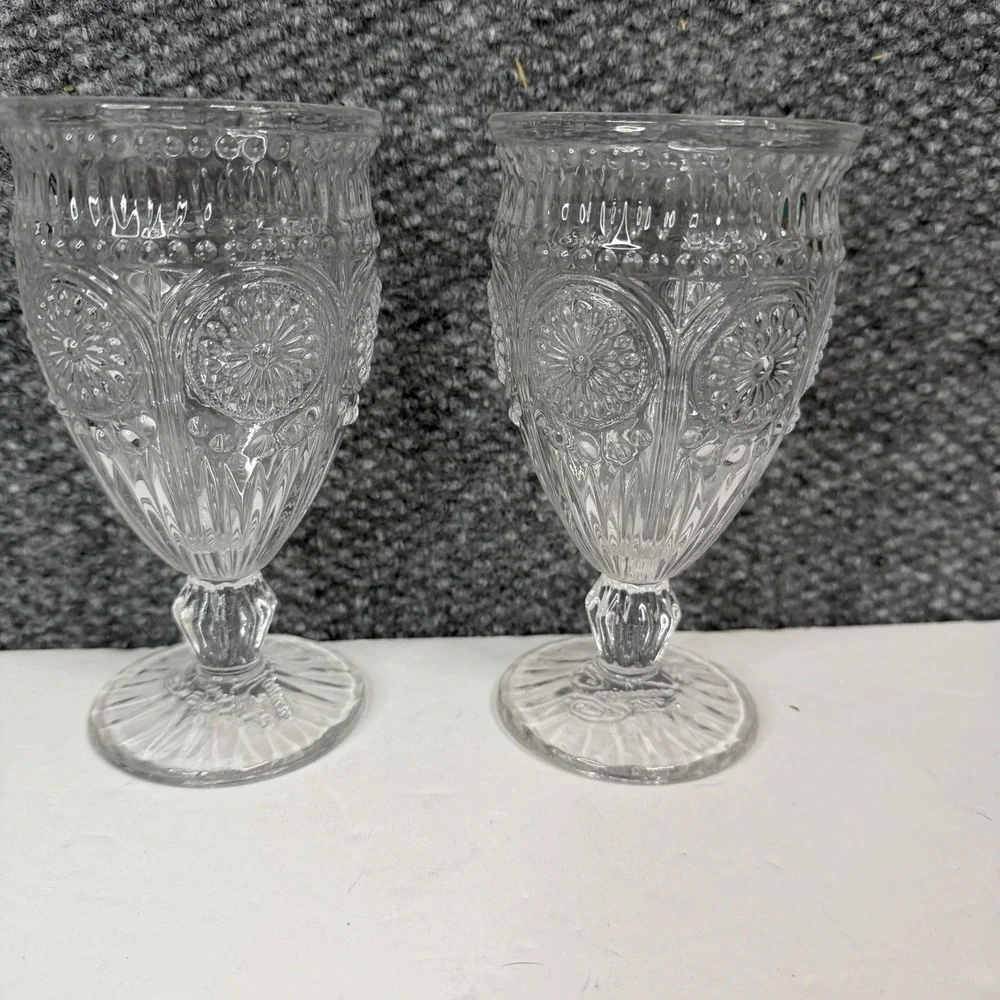 Pioneer Woman Adeline Footed Goblets 12 Oz Clear Glass Wine Water Set of 2 NEW